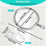 50 Pieces Metal Rings, Plastic Hooks, Curtain Rings For Window Curtain, Sier