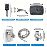 1Set High Pressure Square Rain Shower Head With High Pressure Handhead Shower, Equipped 149.86cm Extra Long Hose, 3-Way Diverter, Adhesive Shower Head Holder, Extention Shower Arm, Top Shower Head Set (Chromium Plating)