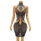 Sexy mesh sparkling diamond patterned dress with a slimming and hip wrapped short skirt, Latin dance training suit