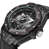 PINTIME Men Skeleton Watch Top Brand Luxury Fashion Quartz Watches For Men Silicone Strap Luminous Wristwatch With Date