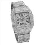 PINTIME Luxury Men's Crystal Watch Full Bling Diamond Analog Quartz Watches for Man Stainless Steel Strap Waterproof Wristwatch