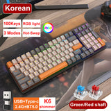 Korean K96 RGB nical 100 Keys Hot-Swap Red/Blue Switch Gaming Keyboard 2.4G BT5.0 Type-C 3 Modes Backlight