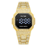 PINTIME Men Diamond Watch Top Brand Luxury Shing Iced Out Watches For Men Fashion Stainless Steel Band Men's Wristwatch