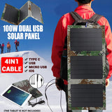 Foldable 5V 100W Dual USB Waterproof Solar Panel - Portable Battery Charger for Mobile Phones, Ideal for Hiking and Outdoor Activities