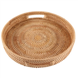 Round Rattan Serving Tray Decorative Woven Ottoman Trays with Handles for Natural()