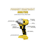 Brushless Electric Impact 1/2inch Cordless Wrench Power Tool for 18V Battery(Bare Metal)