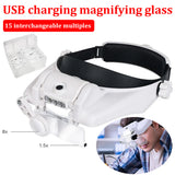 USB Rechargeable Loupe Watchmaker Repair Glasses Magnifier LED Headband Magnifying Glass 1.5x 2x 2.5x 3x 3.5x 8x