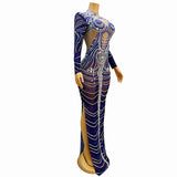 Fashionable ethnic style floral sexy side slit slimming company banquet dress