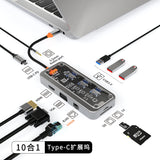 USB C hub 10 in 1 docking station Type-C to PD HD-MI USB3.0*3 SD TF ethernet RJ45 1000M VGA AUDIO 3.5mm For Laptop