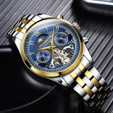 GUANQIN Tourbillon Waterproof Stainless steel Men's watches Mechanical Moon Phase Automatic watch for men Sapphire mirror Watch