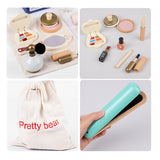 Baby Wooden Girls Make Up Set Toys Pretend Play Cosmetic Bag Beauty Hair Salon Toy Makeup Tools Kit For Christmas Gifts
