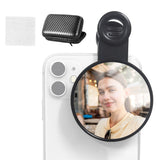Clip-on Back Camera Selfie Mirror Carry Bag Clean Cloth for i Phone 15/14/13/12/11 Android Smartphone