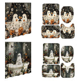 Cute Cartoon Ghost Shower Washable Halloween Curtain Polyester Fabric with Hoo for Bathroom Decor