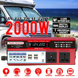 Peak 2000W Inverters Modified Sine Wave Solar Power DC 12 To AC 220V Voltage Transformer Car Adapter Charging Converter