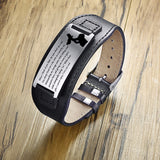 Hand Polished Square Steel Lettering Leather Stainless Steel Bracelet