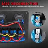 Waterproof Car Rocker Panel 6 Gang Toggle Switch 12 Volt Blue LED Lights USB Cigarette Lighter Socket Voltmeter