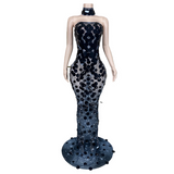2024 Summer New Female Singer Black Evening Dress Sleeveless Wrapped Chest Sexy Slim Fit