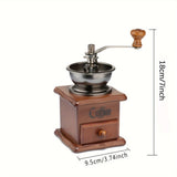 1pc, Vintage Manual Coffee Grinder, Burr Hand Crank Coffee Grinders, Wooden Vintage Style Hand Coffee Grinder, Classic Coffee Mill Hand Crank Coffee Grinders, Coffee French Press
