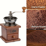 1pc, Vintage Manual Coffee Grinder, Burr Hand Crank Coffee Grinders, Wooden Vintage Style Hand Coffee Grinder, Classic Coffee Mill Hand Crank Coffee Grinders, Coffee French Press
