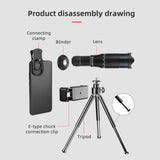 40X Mobile Phone Telephoto Kit Lens Clip+Extendable Mini Tripod Remote Shutter for Wildlife Observation Watching Moon