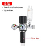 Stainless Steel Aquarium Regulator with Single/Double Pressure Gauge and Triple Filter Element - Solenoid Valve, EU/US Plug