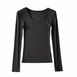 Round Neck Stretch Slim Fit Long-sleeved T-shirt Women