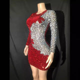 2024 New Temperament Red Fine Shining Patch Color Design Sense Wrapped Hip Short Skirt Banquet Dress