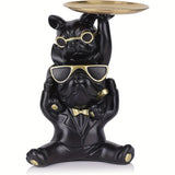 1pc Black Bulldog Mother And Son Statue, Resin French Bulldog Key Holder, Creative French Home Decor Centerpiece For Entryway Key Bowls, Office Candy Bowls, Cool French Bulldog Desktop Decorations