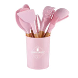 12PCS Silicone Kitchenware Non-Stick Cookware Kitchen Utensils Spatula Shovel Egg Beaters Wooden Handle Cooking Tool Set