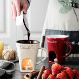Mug European Swiss Ice Cream Cheese Chocolate Melt Oven Red Ceramic Atmosphere Hot Pot Cup with Fork