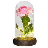 Eternal Rose Flower In Glass Dome With LED Light Wooden Base Valentine Christmas Gifts For Women