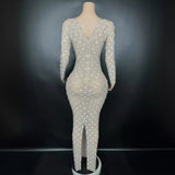 Fashionable full diamond long dress, temperament, internet celebrity blogger, same style ball and banquet dress