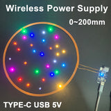 TYPE-C 5V 0-200mm Wireless Power Supply Transmitter Coil Induction 5PCS Receiver LED Light Lamp DIY Model am ama Robots
