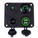 USB Charger & 2.1A Green Voltmeter Power Outlet ON-OFF Switch Four Functions Panel for Car Boat Marine RV Truck Vehicles