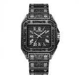 PINTIME Women Watches Iced Out Diamond Quartz Wristwatch Waterproof Square Case Luxury Dial Metal Strap Calendar Hip Hop Relogio
