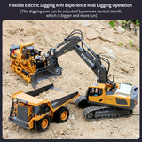 2.4Ghz Remote Control Excavator  Toy Metal Shovel ,11 Channel RC Construction Bulldozer Vehicles Digger Toys