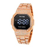 PINTIME Luxury Men's Watch Fasion Diamond Bling Iced Out LED Display Digital Watches Man Casual Crystal Wristwatch Reloj Hombre
