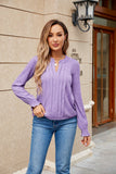 Elegant Pleated V-neck Cuff Smocking Women's Top