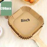 200PCS Air Fryer Paper Liners 20.32cm And 16.51cm, Square Non-Stick Parchment Paper,Oil Resistant,Disposable Food Grade Fre