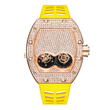 PINTIME Men's Watch Fashion Diamond Iced Out Case Silicone Strap Luxury Quartz Wristwatches Montre Relogios Masculino Hot Sale