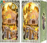 3D Wooden Puzzle DIY Miniature Kit for Insert Decoration - Book Nook Kit. Magic Book House Stand for Bookshelf.