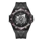 PINTIME Men Skeleton Watch Top Brand Luxury Fashion Quartz Watches For Men Silicone Strap Luminous Wristwatch With Date