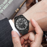 PINTIME Watches Men Luxury Diamond Iced Out Stainless Steel Strap Rome Dial Fashion Quartz Wristwatches Waterproof Reloj Hombre