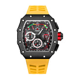 PINTIME Watch for Men Tonneau Case Fashion Quartz Wristwatch Waterproof 3Bar Silicone Strap Openwork Dial Clock Luminous Reloj
