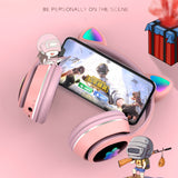 Cute Cat Ear Headphone Bluetooth 5.0 Wireless Heaset RGB Bass Noise Cancelling Earphones for Adults Kids Support TF Card