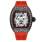 PINTIME Sport Watch for Men Silicone Strap Quartz Wristwatch Hip Hop Tonneau Case Waterproof 30m Spider Leopard Dial Reloj Gifts