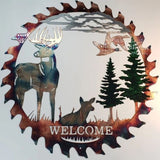 Deer Cut Rustic Forest Tree Sculpture Wall Art Animal Metal Artwork Decor For Home Garden