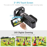 4K 60FPS HD Digital Camera DV Camcorder 48MP 16X Zoom 3" Rotatable LCD Touch Screen IR Night Vision for Video Recording