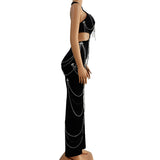 Elegant Sexy Evening with Hanging Neck and Open Back Chain Design Sense Female Singer Host Long Gift Dress Wrapped Hips