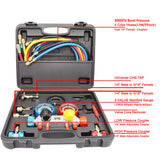 4 Way AC Manifold Gauge R410A R22 R134A HVAC Diagnostic Charging Tool Quick Adapter w/Hose Set + Carrying Case for car use